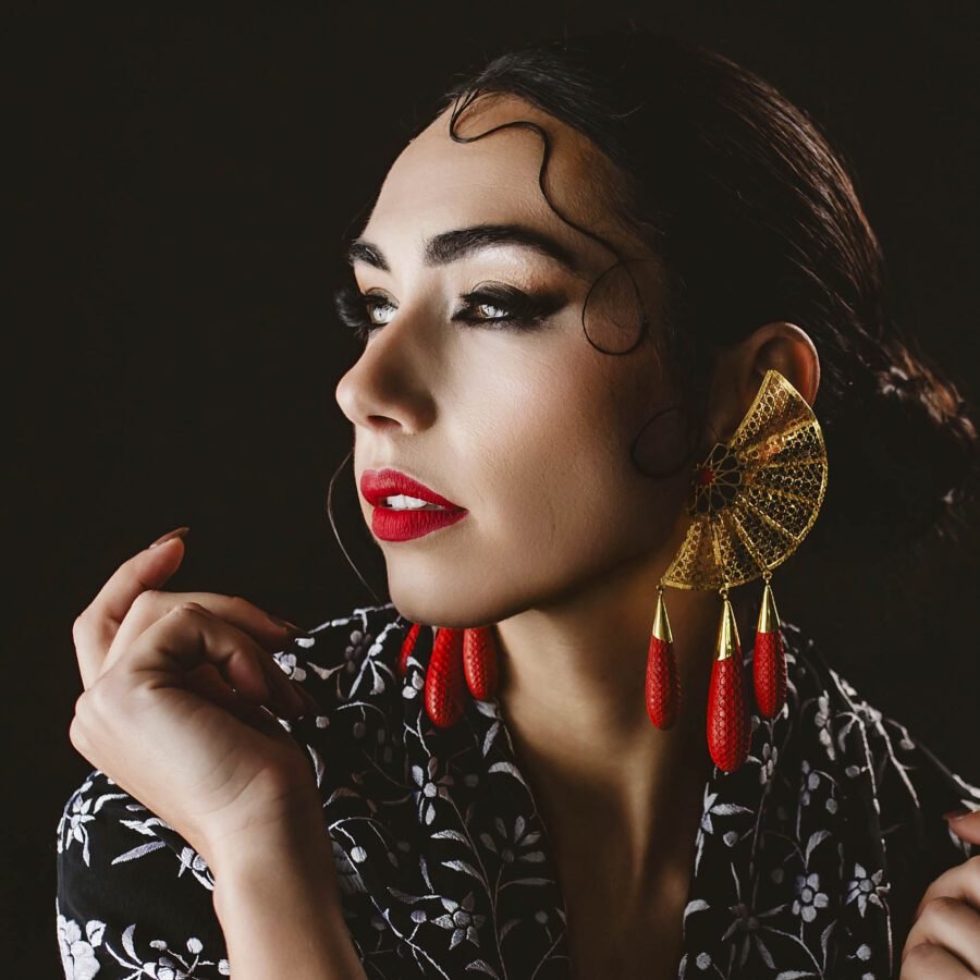 alvaro larrosa furest gold and red abanico earrings